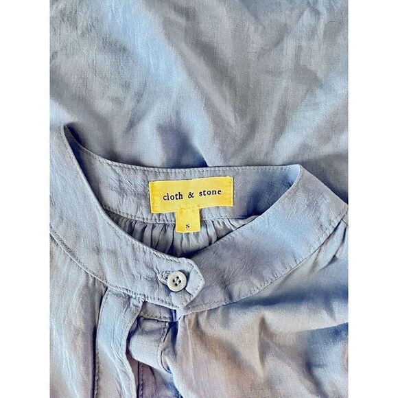 Anthropologie Cloth And Stone Rayon Blue Chambray Blouse 2 Breast Pockets Small - Picture 6 of 9